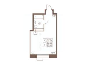 Студия квартира, строящийся дом, 31м2, 23/24 этаж