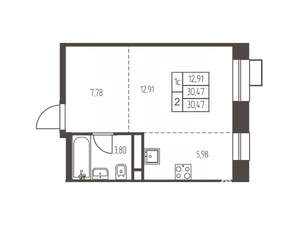 Студия квартира, строящийся дом, 31м2, 7/12 этаж