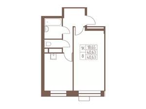1-к квартира, строящийся дом, 41м2, 17/24 этаж