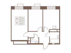 2-к квартира, строящийся дом, 50м2, 18/24 этаж