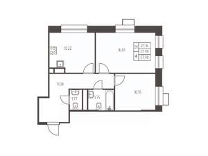 2-к квартира, строящийся дом, 58м2, 17/25 этаж