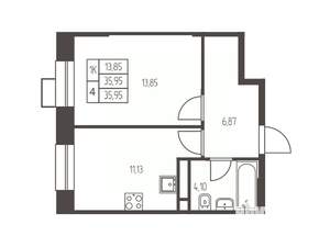 1-к квартира, строящийся дом, 36м2, 9/20 этаж
