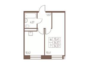 1-к квартира, строящийся дом, 35м2, 11/16 этаж