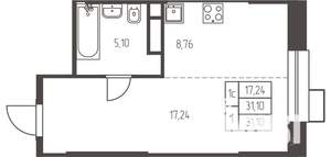 Студия квартира, вторичка, 31м2, 3/25 этаж