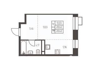 Студия квартира, строящийся дом, 29м2, 10/12 этаж