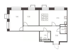 2-к квартира, строящийся дом, 71м2, 4/25 этаж