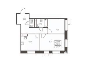 2-к квартира, строящийся дом, 58м2, 13/25 этаж