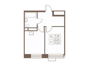 1-к квартира, строящийся дом, 33м2, 20/24 этаж