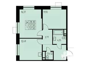 2-к квартира, вторичка, 58м2, 19/23 этаж