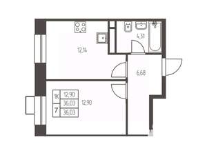 1-к квартира, вторичка, 36м2, 8/12 этаж