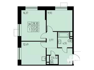 2-к квартира, строящийся дом, 58м2, 20/23 этаж