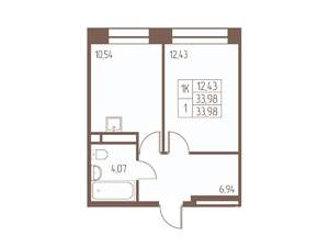 1-к квартира, вторичка, 34м2, 14/16 этаж