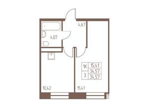 1-к квартира, строящийся дом, 35м2, 9/16 этаж