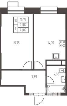 1-к квартира, строящийся дом, 42м2, 8/25 этаж