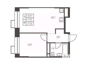 1-к квартира, строящийся дом, 38м2, 15/20 этаж