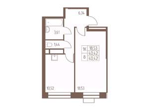 1-к квартира, строящийся дом, 40м2, 4/24 этаж