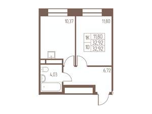 1-к квартира, строящийся дом, 33м2, 8/16 этаж
