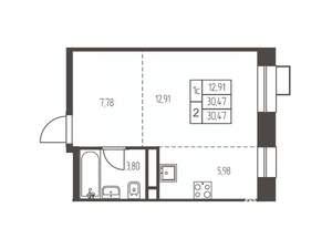 Студия квартира, строящийся дом, 31м2, 6/12 этаж