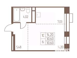 Студия квартира, строящийся дом, 31м2, 17/24 этаж
