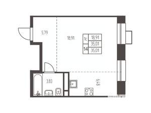 Студия квартира, строящийся дом, 35м2, 5/12 этаж