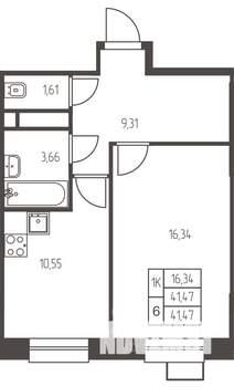 1-к квартира, строящийся дом, 41м2, 5/25 этаж
