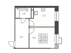 1-к квартира, строящийся дом, 39м2, 12/12 этаж
