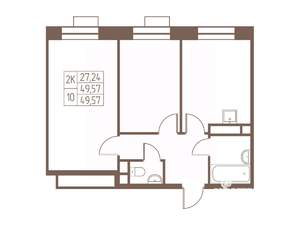2-к квартира, строящийся дом, 50м2, 21/24 этаж