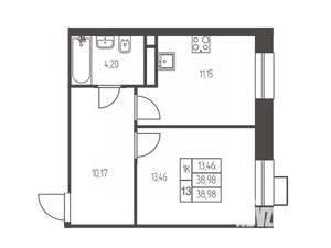 1-к квартира, строящийся дом, 39м2, 3/12 этаж
