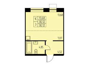 Студия квартира, строящийся дом, 30м2, 16/23 этаж