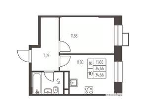 1-к квартира, строящийся дом, 35м2, 2/20 этаж