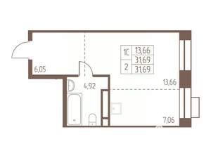 Студия квартира, строящийся дом, 32м2, 22/24 этаж