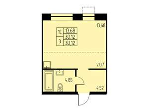 Студия квартира, строящийся дом, 30м2, 21/23 этаж