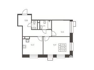 2-к квартира, строящийся дом, 58м2, 24/25 этаж
