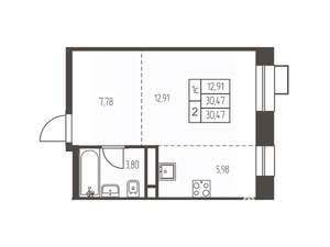 Студия квартира, строящийся дом, 31м2, 11/12 этаж