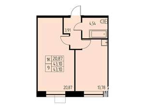 1-к квартира, вторичка, 43м2, 15/23 этаж