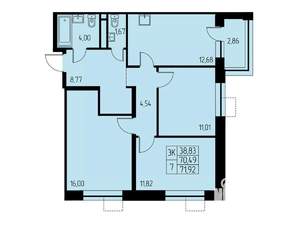 3-к квартира, вторичка, 72м2, 19/23 этаж