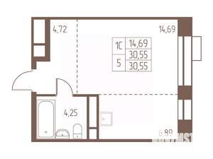 Студия квартира, строящийся дом, 31м2, 24/24 этаж