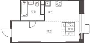 Студия квартира, строящийся дом, 31м2, 11/25 этаж