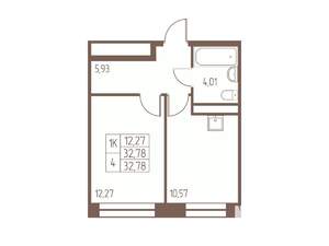 1-к квартира, строящийся дом, 33м2, 11/16 этаж