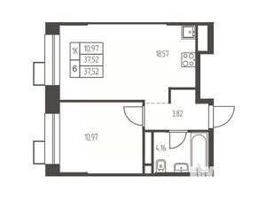 1-к квартира, строящийся дом, 38м2, 19/20 этаж