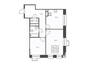 2-к квартира, строящийся дом, 58м2, 4/25 этаж