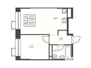 1-к квартира, строящийся дом, 38м2, 2/20 этаж