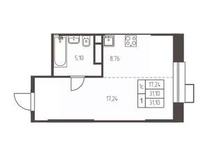 Студия квартира, строящийся дом, 31м2, 23/25 этаж