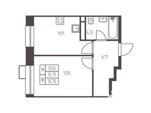 1-к квартира, вторичка, 36м2, 15/20 этаж