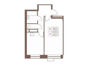 1-к квартира, строящийся дом, 41м2, 18/24 этаж