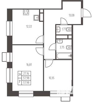2-к квартира, строящийся дом, 58м2, 19/25 этаж