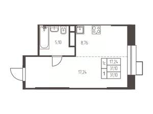 Студия квартира, строящийся дом, 31м2, 17/25 этаж