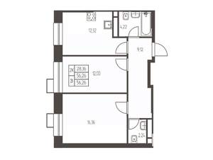 2-к квартира, строящийся дом, 56м2, 2/20 этаж