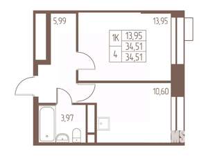 1-к квартира, вторичка, 35м2, 13/24 этаж