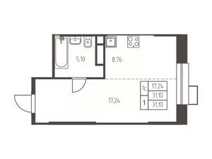 Студия квартира, строящийся дом, 31м2, 25/25 этаж